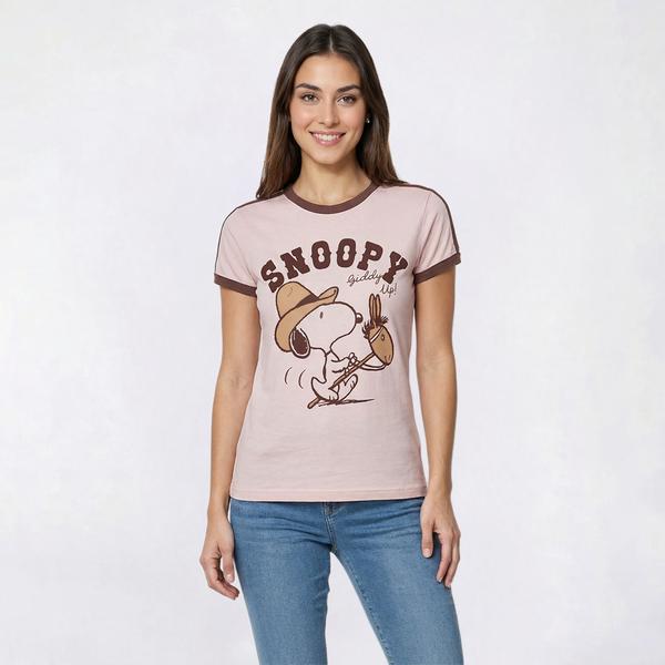 Juniors C-Life Snoopy Western Contrast Ringer Baby Tee
